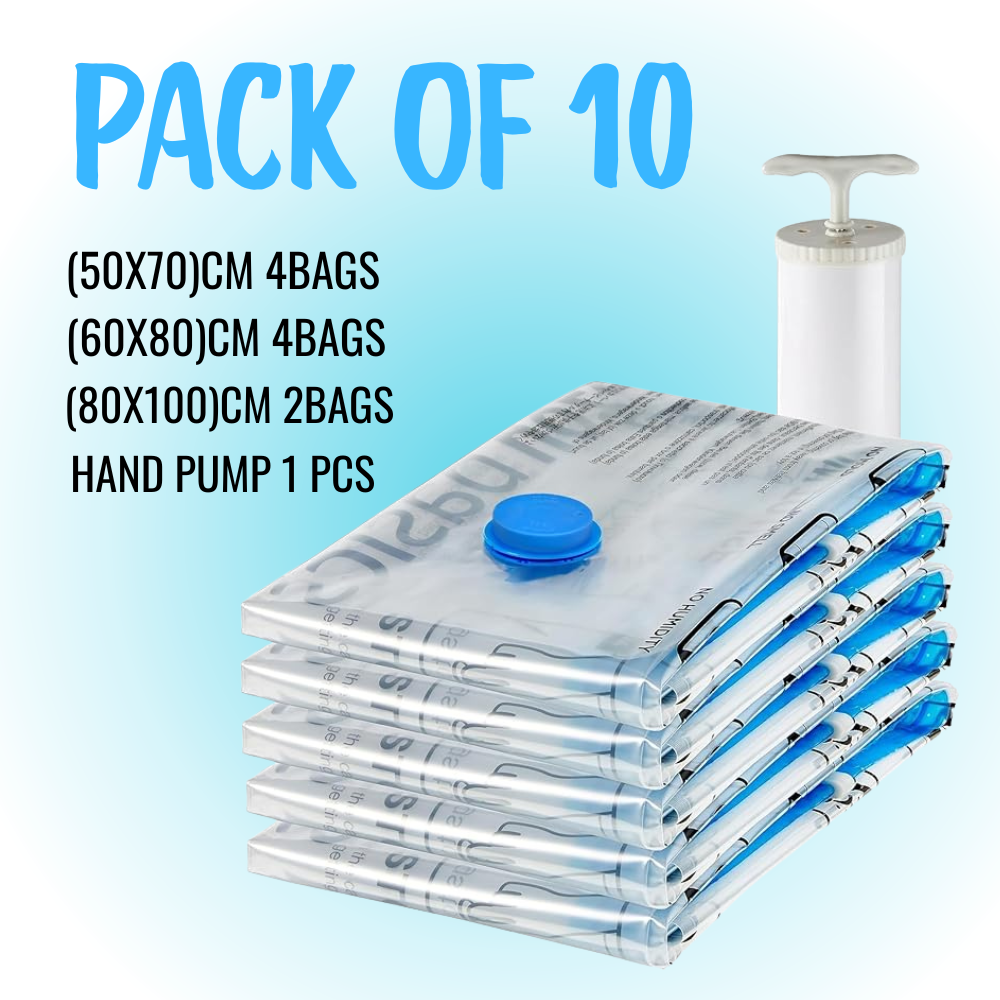 Vacuum Storage Bags with Hand Pump โ Save Space & Protect Clothes