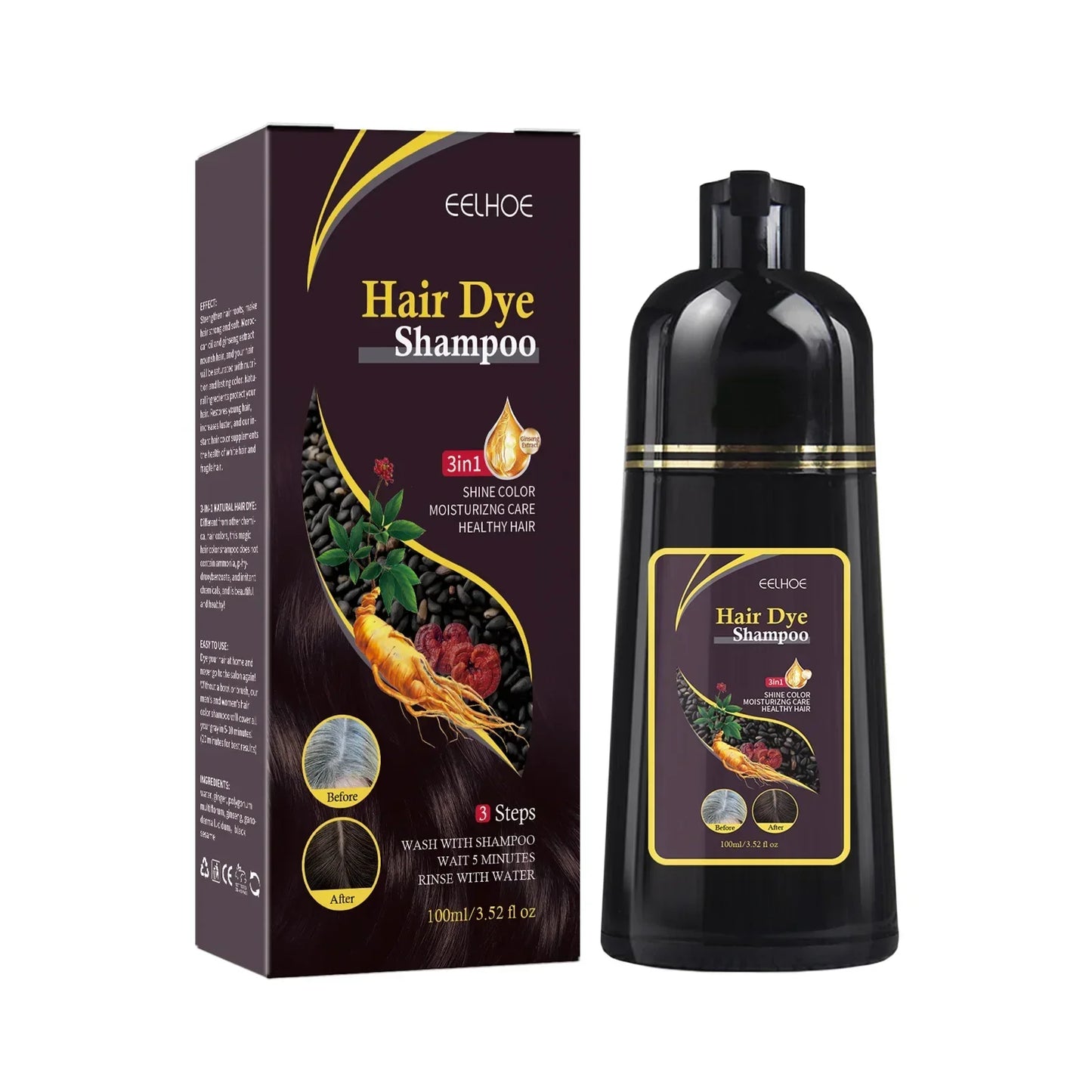 Natural Herbal Hair Dye Shampoo 3 in 1