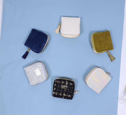 Portable Travel Jewelry Case Pouches for Crystals Bracelets Rings—White Tassel