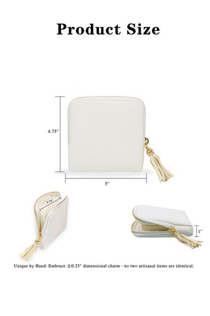 Portable Travel Jewelry Case Pouches for Crystals Bracelets Rings—White Tassel
