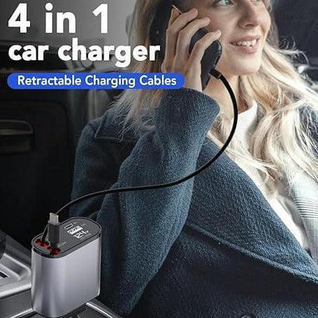 4 IN 1 Retractable Car Charger USB Type C And IOS Cable