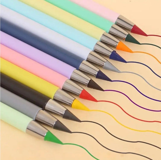 Everlasting Colored Pencils Set – 12 Refillable No-Sharpen Pencils with 66 Replaceable Tips | Endless Drawing & Coloring Kit