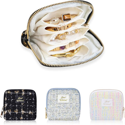 Portable Travel Jewelry Case Pouches for Crystals Bracelets Rings—White Tassel