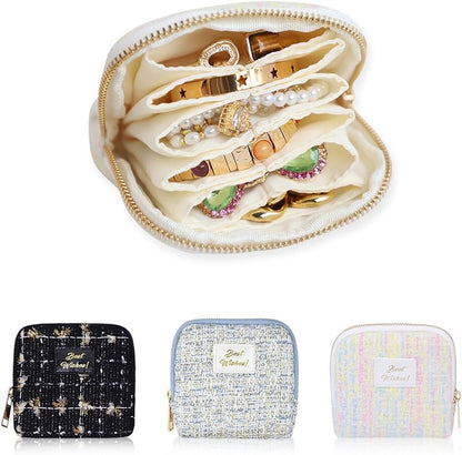 Portable Travel Jewelry Case Pouches for Crystals Bracelets Rings—White Tassel