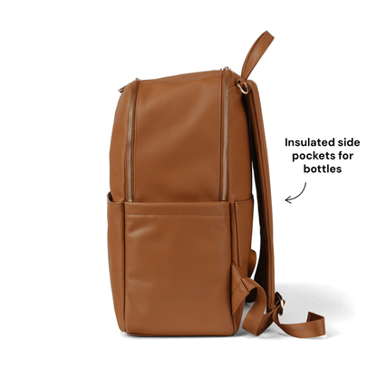 Multitasker Nappy Backpack - Chestnut Brown Vegan Leather
